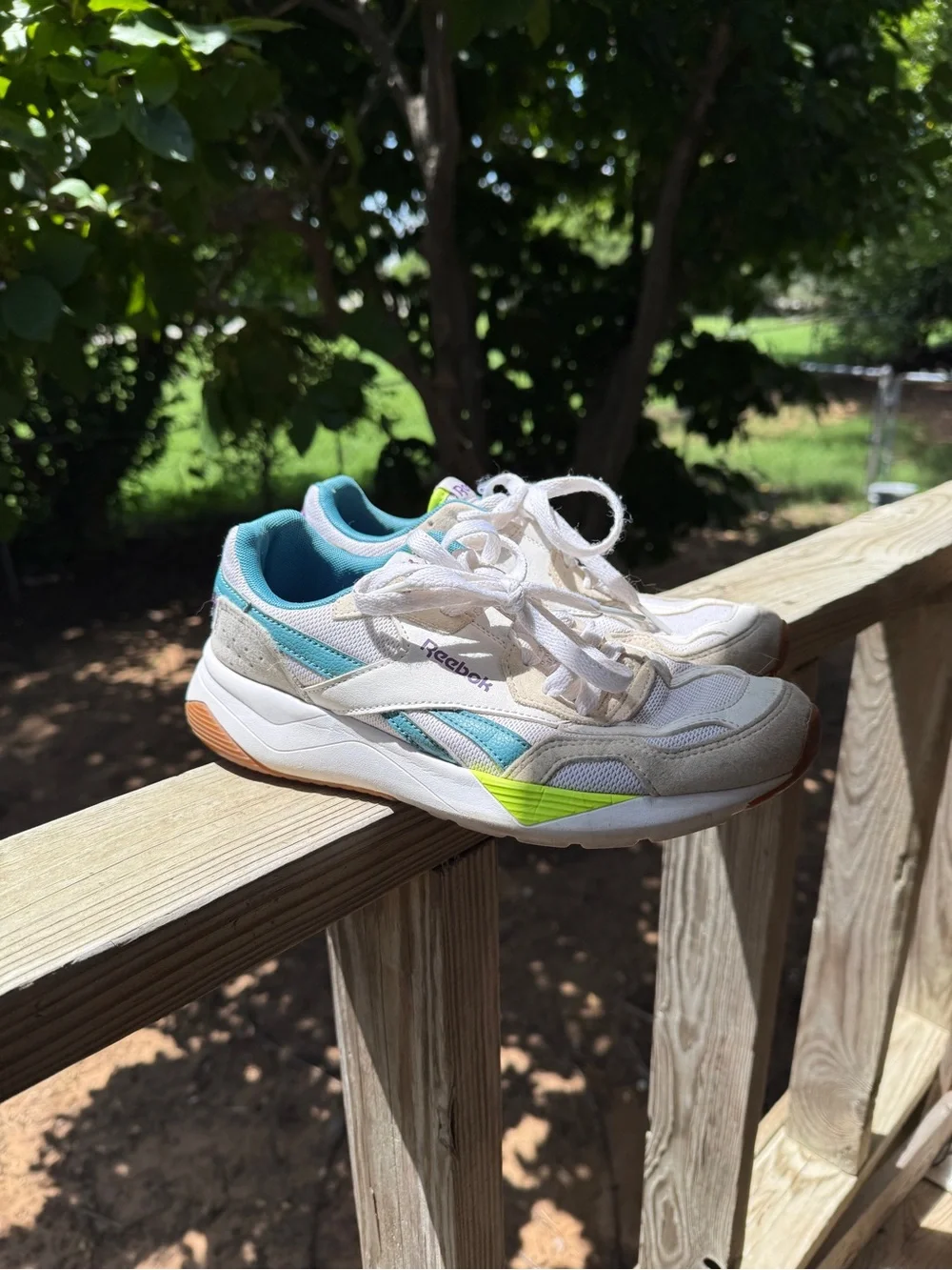 Reebok White Teal Sneakers with Neon Yellow Accent